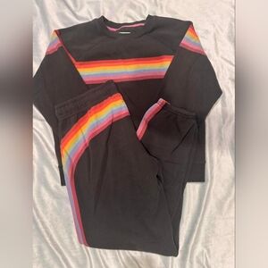 Marine Layer Anytime Sweatshirt and Sweatpants | Washed Black Stripe Size Medium